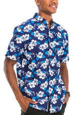 Weiv Mens Print Hawaiian Button Down Shirt