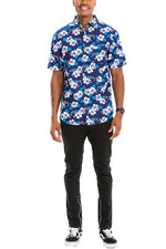Weiv Mens Print Hawaiian Button Down Shirt