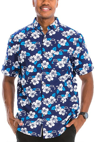 Weiv Mens Print Hawaiian Button Down Shirt
