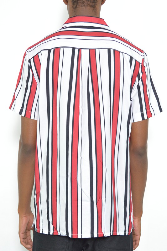 Mens Short Sleeve Striped Button Down Shirt