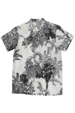 Mens White Black Print Button Down Shirts