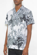 Mens White Black Print Button Down Shirts