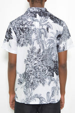 Mens White Black Print Button Down Shirts