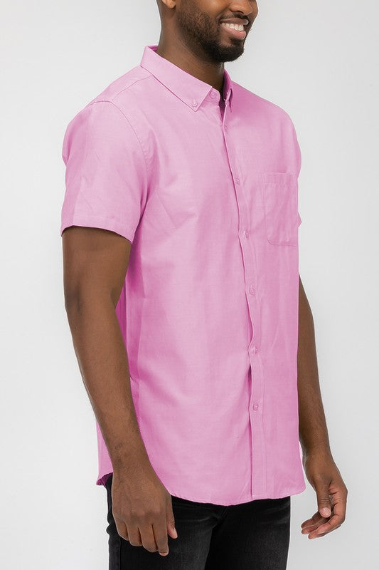 Mens Pastel Color Short Sleevel Button Down Shirts