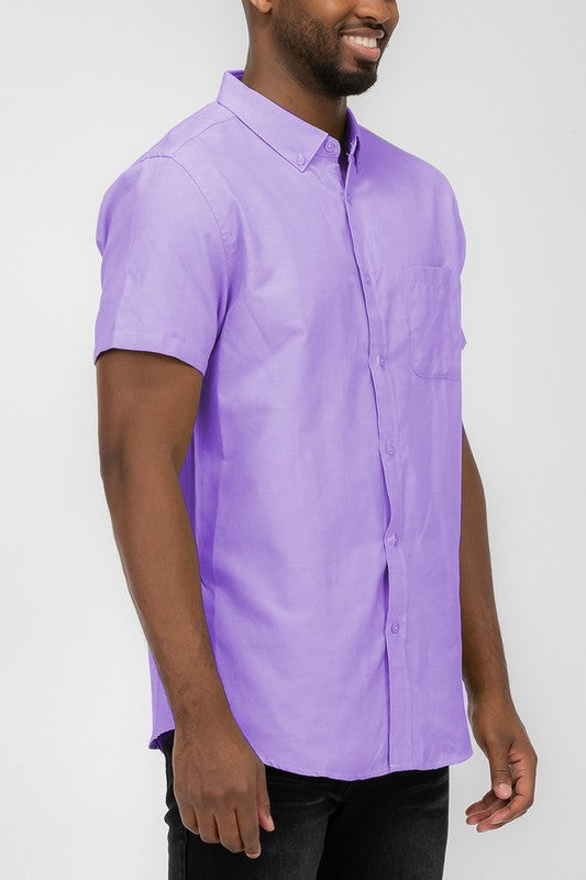 Mens Pastel Color Short Sleevel Button Down Shirts