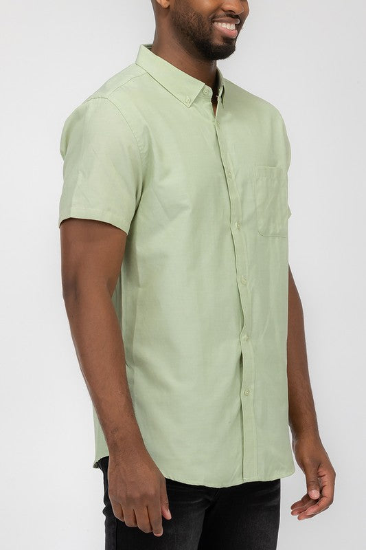 Mens Pastel Color Short Sleevel Button Down Shirts