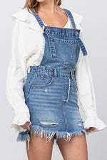 Women's Denim Frayed Detail Overlall Skirt