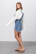 Women's Denim Frayed Detail Overlall Skirt