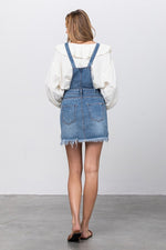 Women's Denim Frayed Detail Overlall Skirt