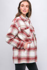 Women's Plaid Button Up Jacket with Sherpa Lining