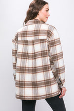 Women's Plaid Button Up Jacket with Sherpa Lining