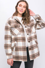 Women's Plaid Button Up Jacket with Sherpa Lining