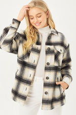 Women's Plaid Button Up Jacket with Sherpa Lining