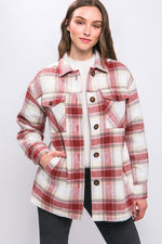 Women's Plaid Button Up Jacket with Sherpa Lining