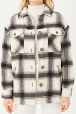 Women's Plaid Button Up Jacket with Sherpa Lining