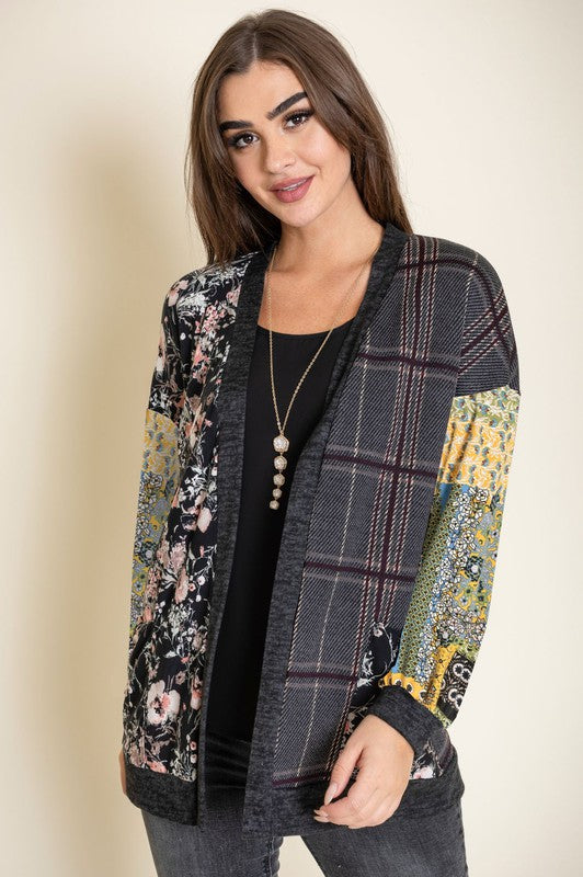 Women's Mix Fabric Multicolor Open Cardigan
