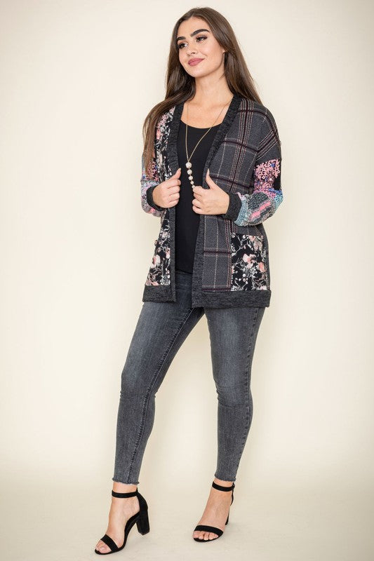 Women's Mix Fabric Multicolor Open Cardigan