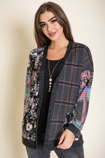 Women's Mix Fabric Multicolor Open Cardigan