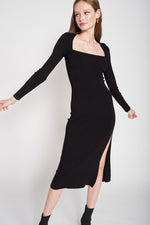 Sqaure Neck Midi Dress With Slit