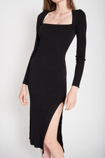 Sqaure Neck Midi Dress With Slit