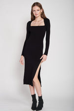 Sqaure Neck Midi Dress With Slit