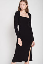 Sqaure Neck Midi Dress With Slit