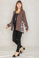 Women's Plaid Back Waffle KnitCardigan