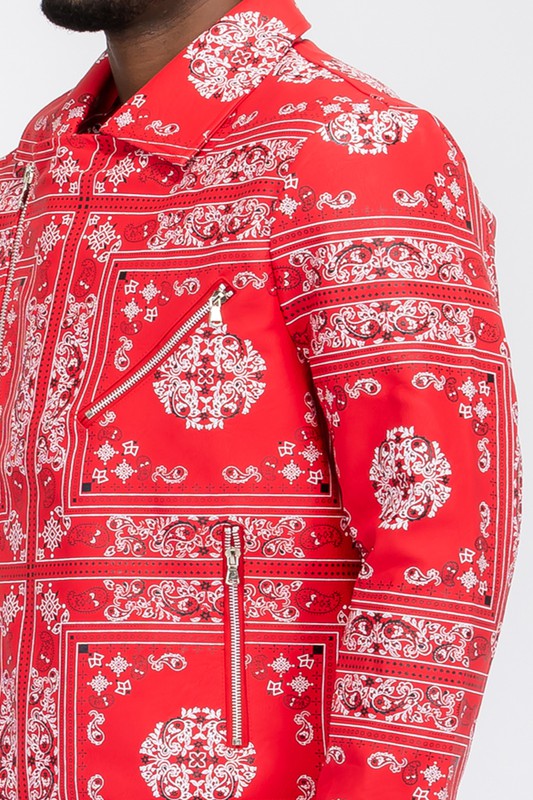 Men's Bandana Print Vegan Leather