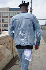 Mens Varsity Patches Denim Jacket