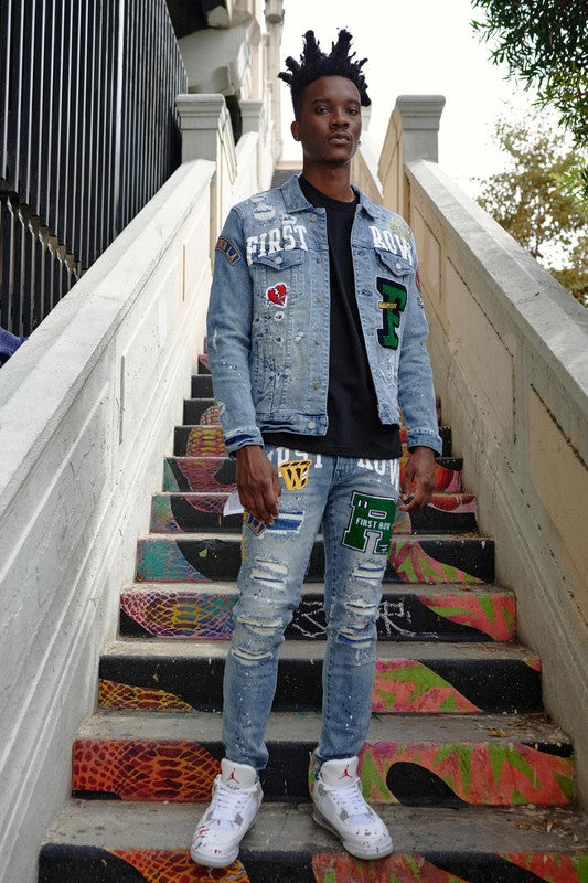 Mens Varsity Patches Denim Jacket