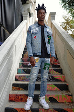 Mens Varsity Patches Denim Jacket