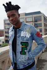 Mens Varsity Patches Denim Jacket