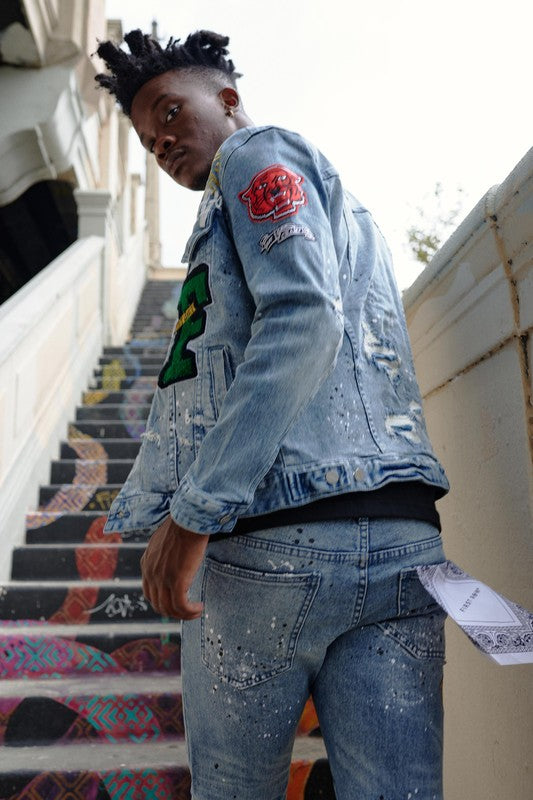 Mens Varsity Patches Denim Jacket