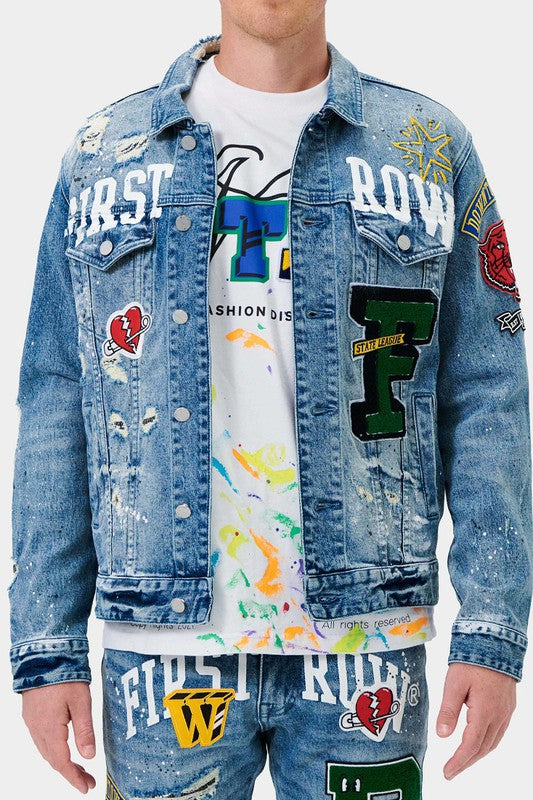 Mens Varsity Patches Denim Jacket