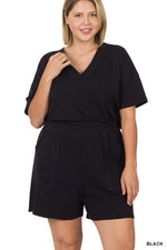Women's Plus Size Drop Shoulder V-Neck Romper with Pockets