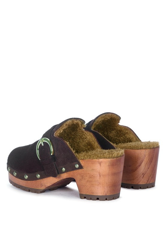 Prunus Buckled Women's Suede Round Toe Mule Clogs
