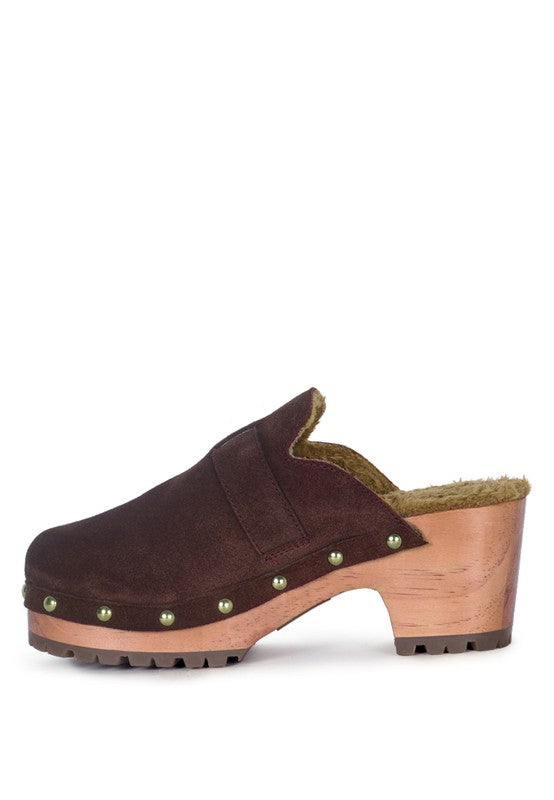 Prunus Buckled Women's Suede Round Toe Mule Clogs