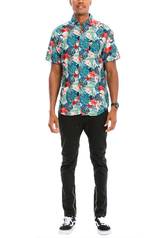Hawaiian Print Button Down Shirt