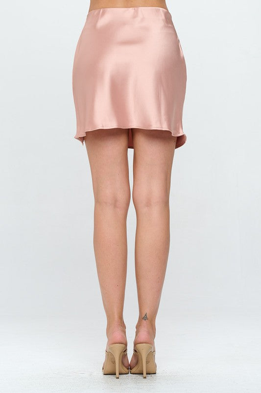 Women's Solid Satin Mini Skirt with Slit