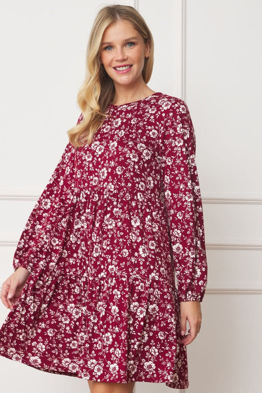 Women's Floral Crew Neck Midi Dress
