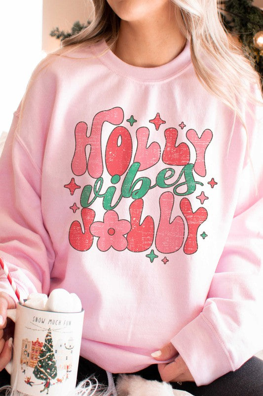 Women's Retro Holly Jolly Vibes Graphic Sweatshirt