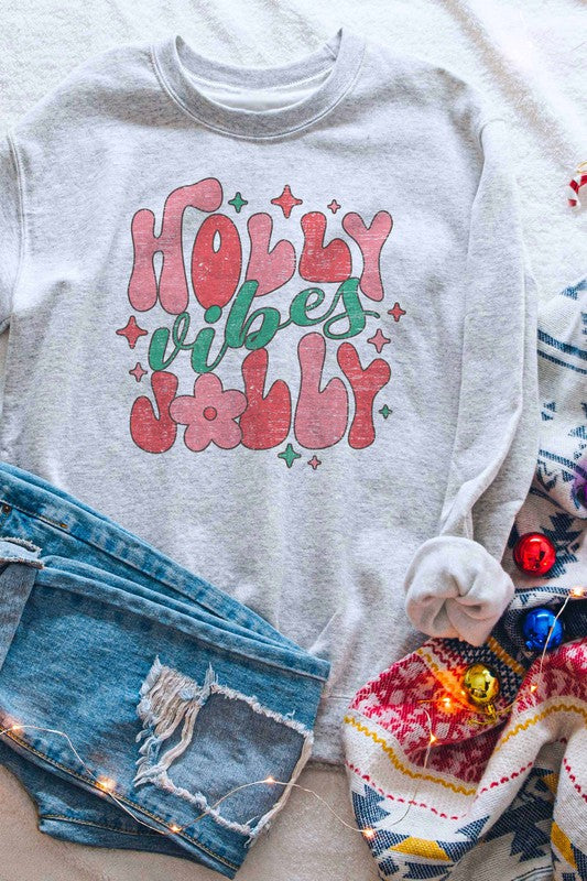 Women's Retro Holly Jolly Vibes Graphic Sweatshirt