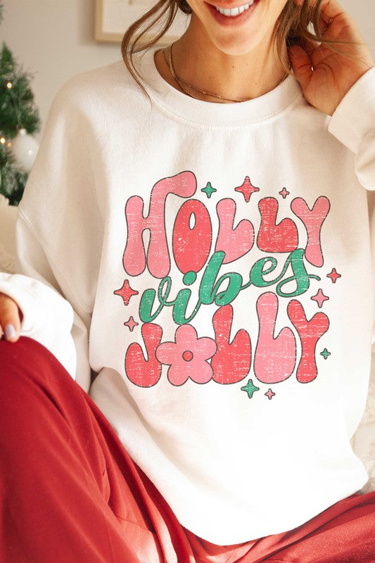 Women's Retro Holly Jolly Vibes Graphic Sweatshirt