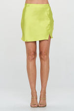 Made in USA Solid Satin Mini Skirt with Slit