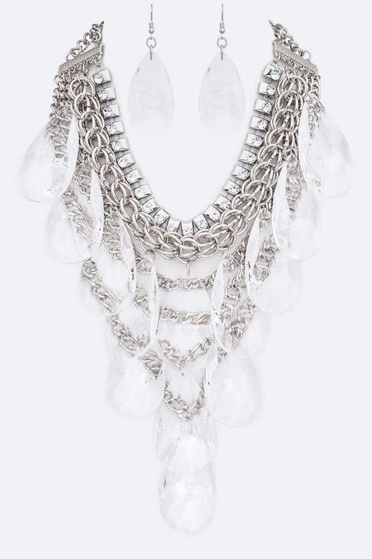 Acrylic Teardrop Statement Layer Necklace Set