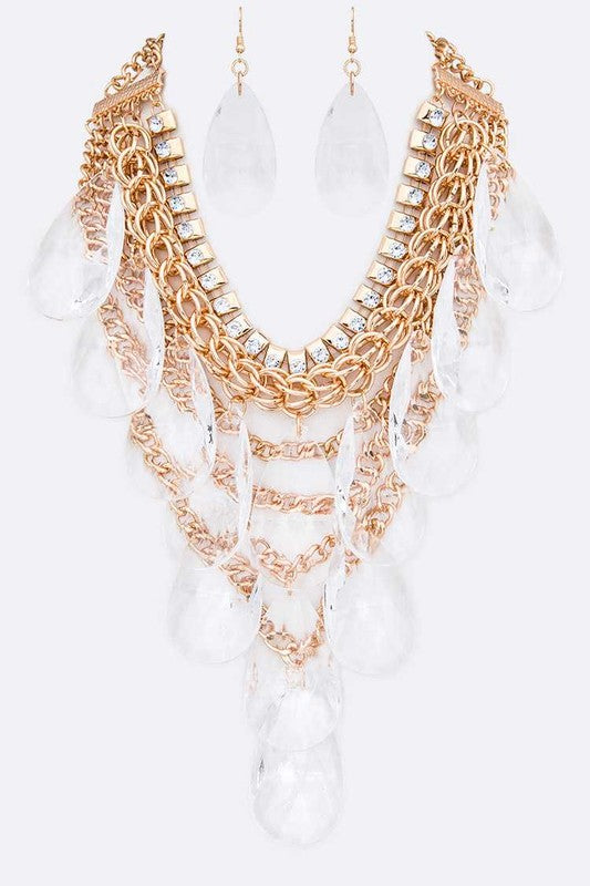 Acrylic Teardrop Statement Layer Necklace Set