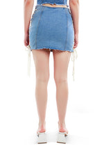 Lace Up Seam Denim Mini Skirt