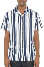 Mens Short Sleeve Striped Button Down Shirt