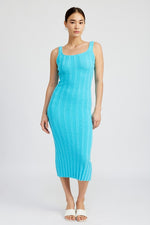 Scoop Neck Ribbed Midi Dress