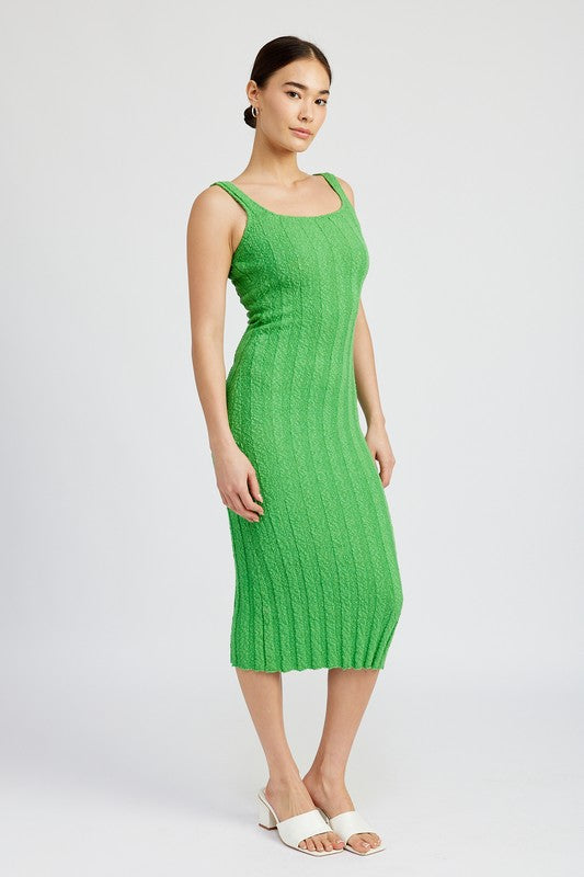 Scoop Neck Ribbed Midi Dress